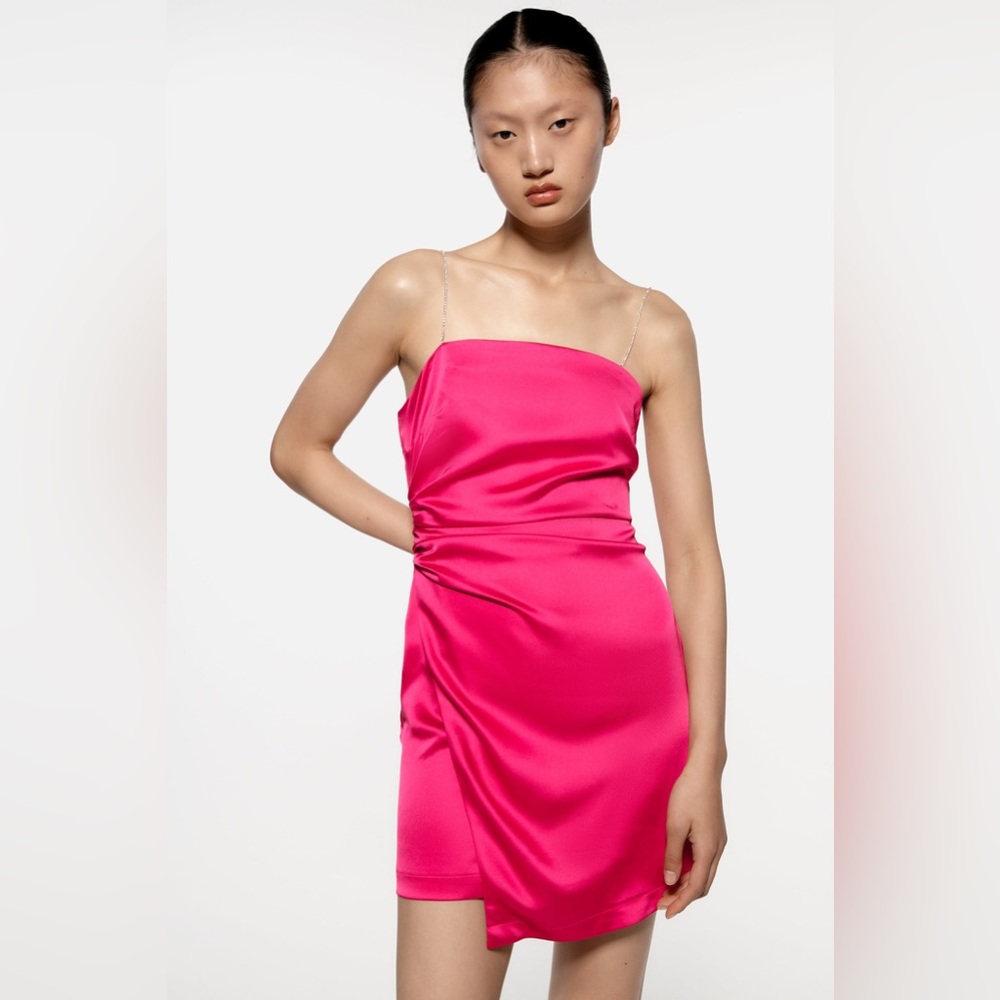 Zara Satin Effect Dress with Rhinestone Straps - NEW WITH TAGS❤️